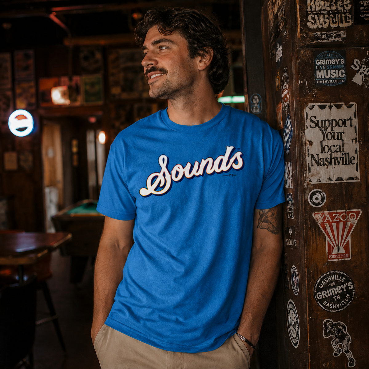 Nashville Sounds Bright Blue Connect Script Tee