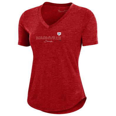 Nashville Sounds Women's Under Armour Red Breezy V-Neck Tee
