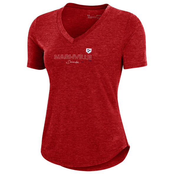 Nashville Sounds Women's Under Armour Red Breezy V-Neck Tee