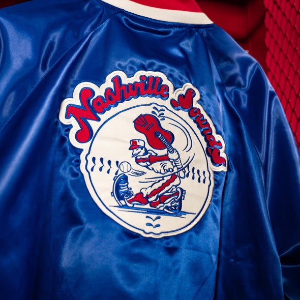 Nashville Sounds Official League Summer Satin Royal Throwback Jacket