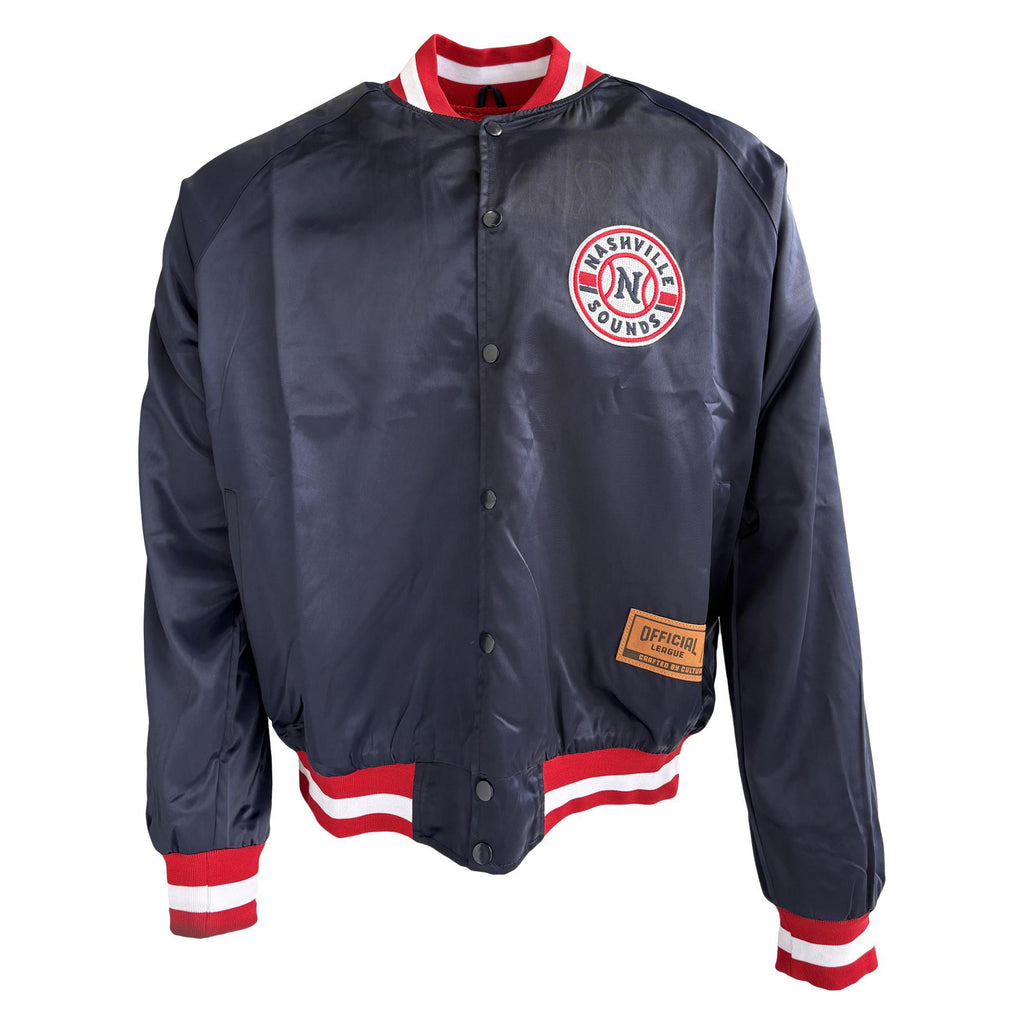Nashville Sounds Official League Summer Satin Navy Red Jacket
