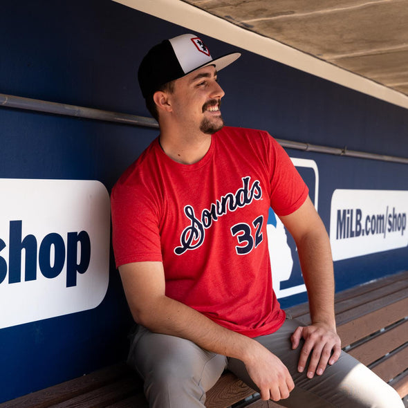 Nashville Sounds 108 Stitches Red Jacob Misiorowski Jersey Tee