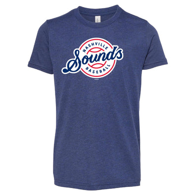 Nashville Sounds Youth Navy Lockup Logo Triblend Tee