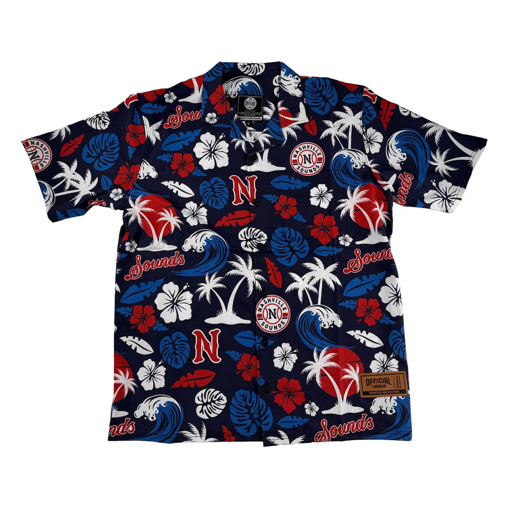 Nashville Sounds Official League Navy Hawaiian Shirt