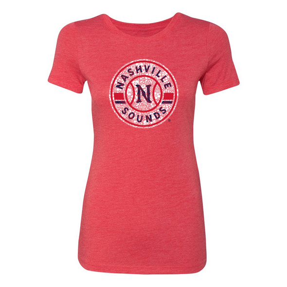 Nashville Sounds 108 Stitches Ladies Red Primary Logo Flowery Tee